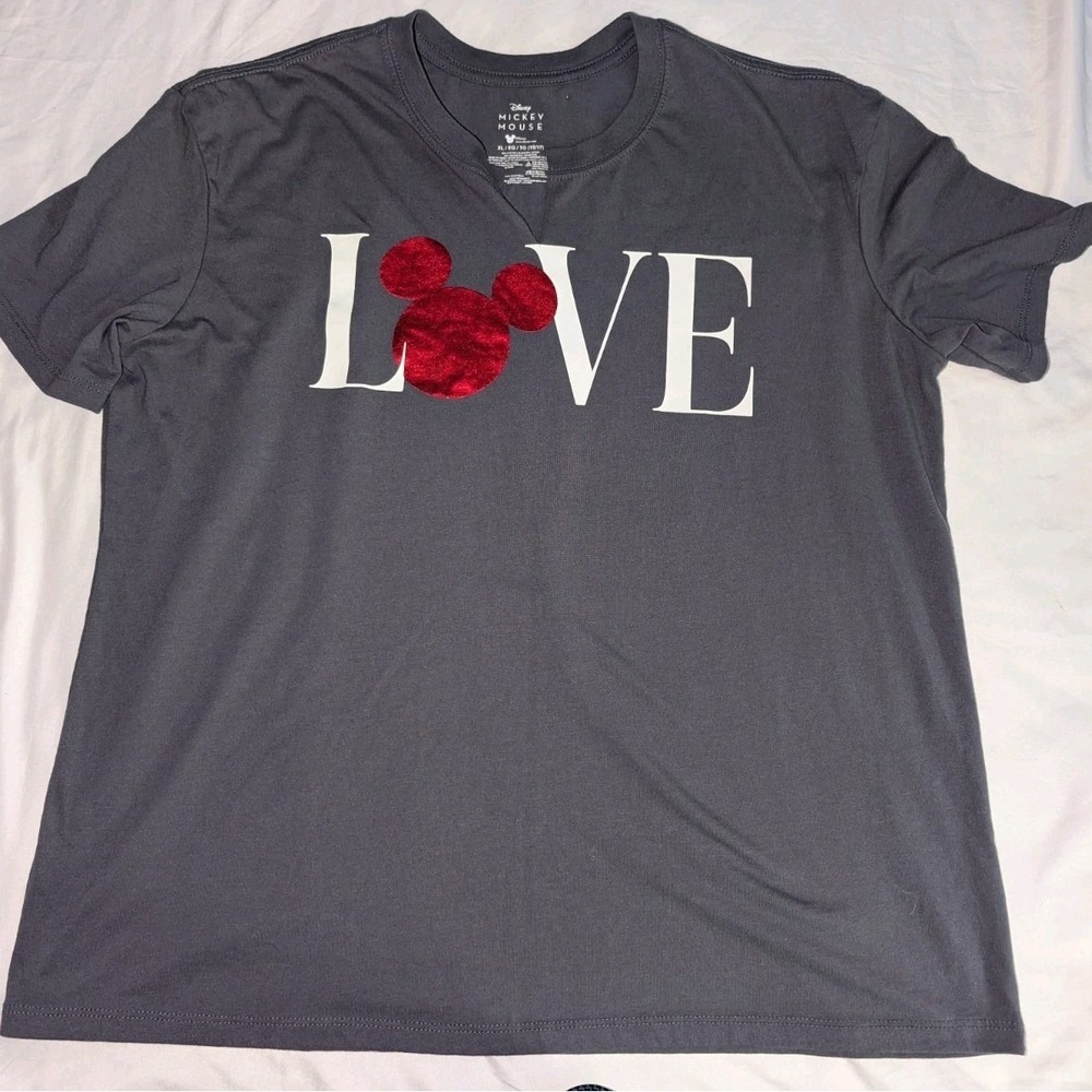 Disney Mickey Mouse Women's XL Gray "Love"‎ Short Sleeve T-Shirt Mickey Ears